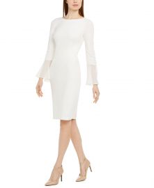 Calvin Klein Chiffon-Bell-Sleeve Sheath Dress   Reviews - Dresses - Women - Macy s at Macys